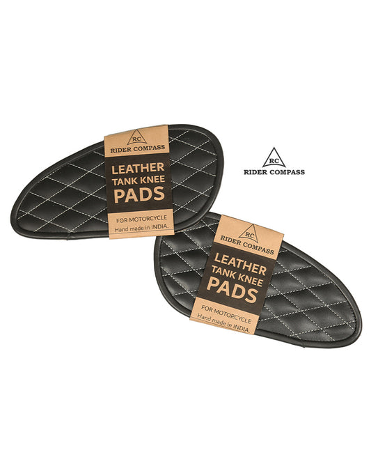 INTERCEPTOR-650 LEATHER TANK PAD, DIAMOND STITCHED - WHITE THREAD