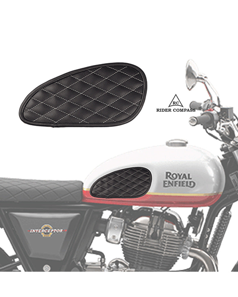 INTERCEPTOR-650 LEATHER TANK PAD, DIAMOND STITCHED - WHITE THREAD