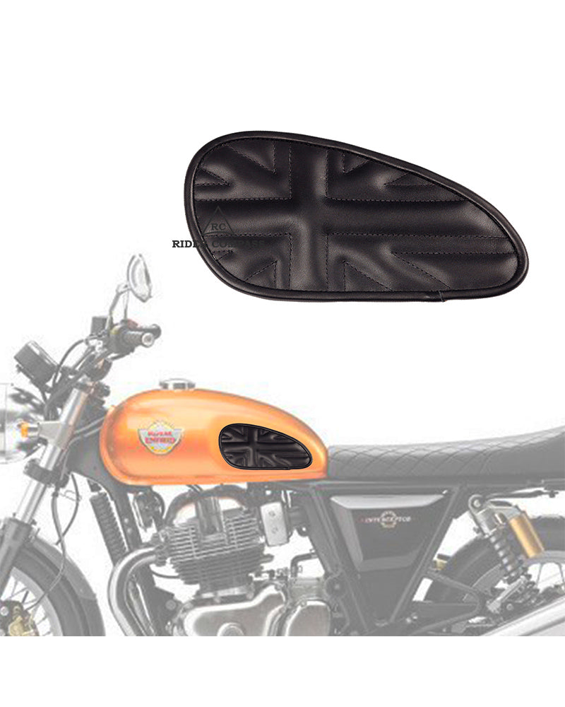 Leather Tank Pad for Royal Enfield Interceptor Black Stitch Union Jack