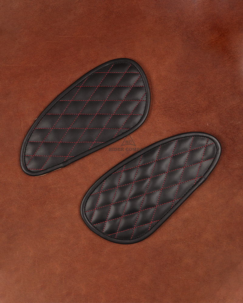 Leather Tank Pad for Royal Enfield Interceptor Red Diamond Stitch