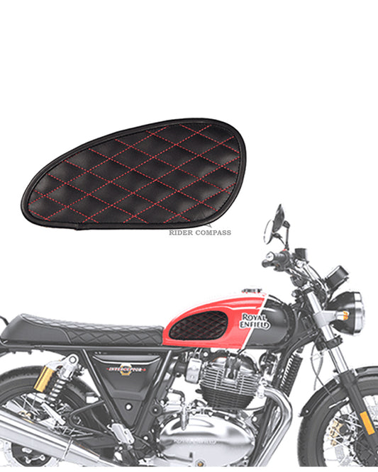 Leather Tank Pad for Royal Enfield Interceptor Red Diamond Stitch