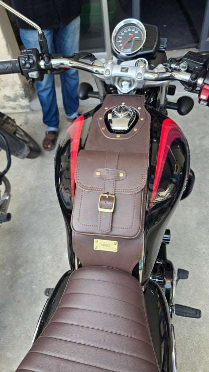 Shop handcrafted real leather motorcycle tank bags with secure zipper pouches, quick-access magnetic buttons, and anti-scratch lining. Available in black and brown with free care kits.