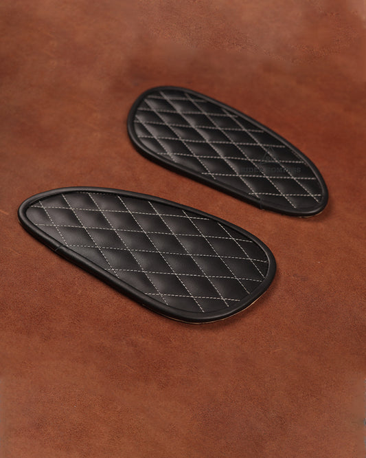 INTERCEPTOR-650 LEATHER TANK PAD, DIAMOND STITCHED - WHITE THREAD