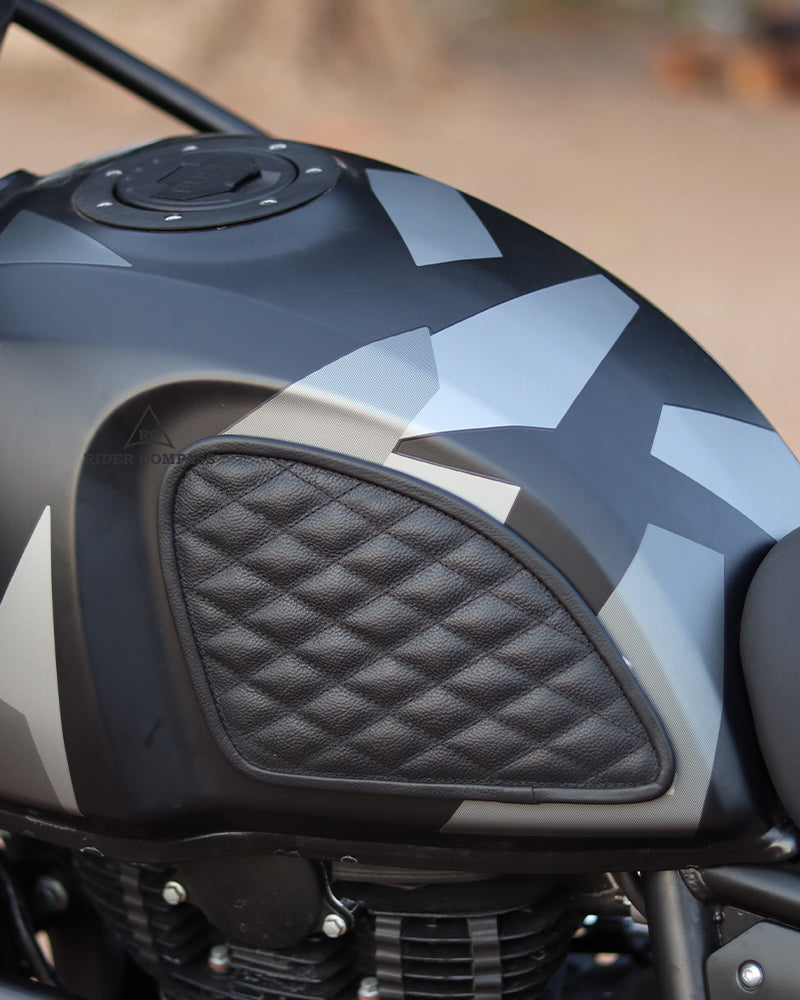 Leather Tank Pad for Royal Enfield Himalayan Diamond Black Stitch