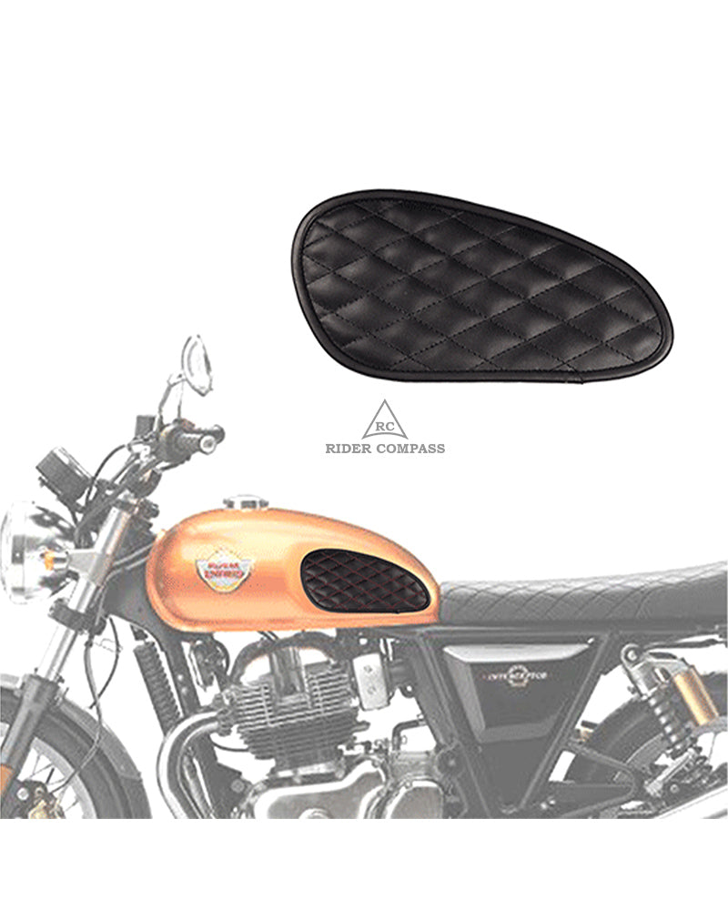 Leather Tank Pad for Royal Enfield Interceptor Black Stitch Union Jack