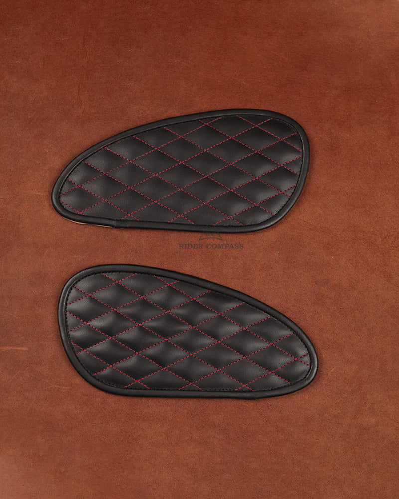 INTERCEPTOR-650 LEATHER TANK PAD, DIAMOND STITCHED - BLACK/RED/WHITE THREAD