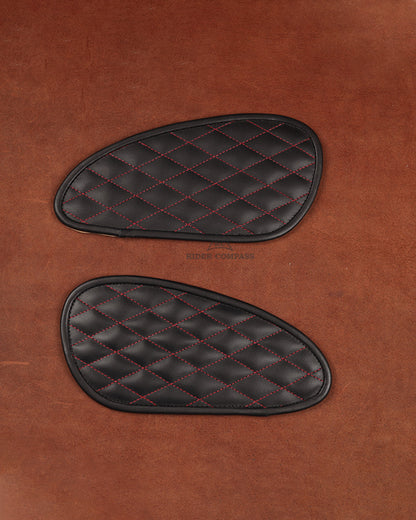 INTERCEPTOR-650 LEATHER TANK PAD, DIAMOND STITCHED - BLACK/RED/WHITE THREAD