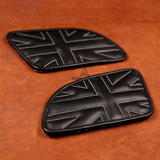 CONTINENTAL GT-650 LEATHER TANK PAD, UNION JACK STITCHED - WHITE THREAD