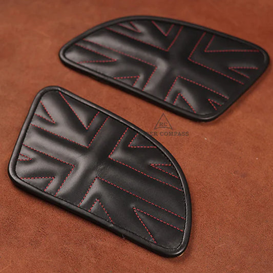 CONTINENTAL GT-650 LEATHER TANK PAD, UNION JACK STITCHED - RED THREAD